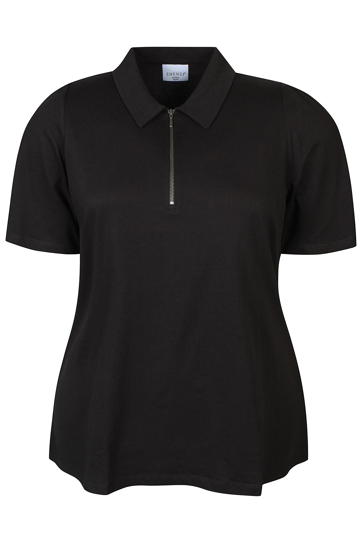 Zhenzi polo T-shirt met rits 200893 Noor Zwart