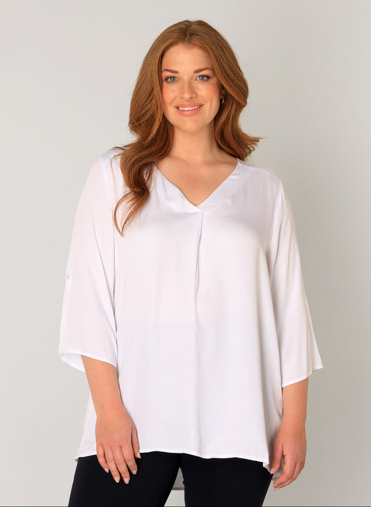 Base Level Curvy blouse met v-hals en driekwart mouw 7000090 Yanina Wit