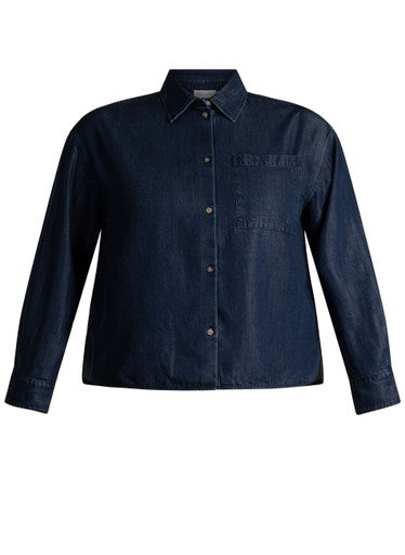 Base Level Curvy denim blouse Bella in mid blue