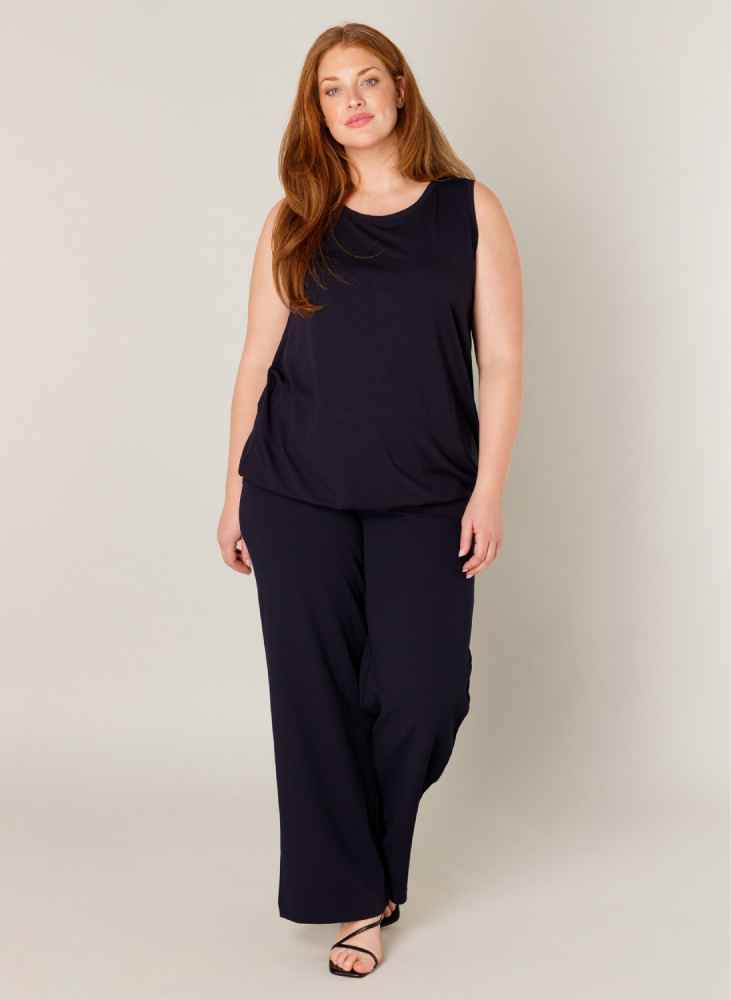 Base Level Curvy mouwloze top met blousonzoom 7000032 Yasmina Blauw