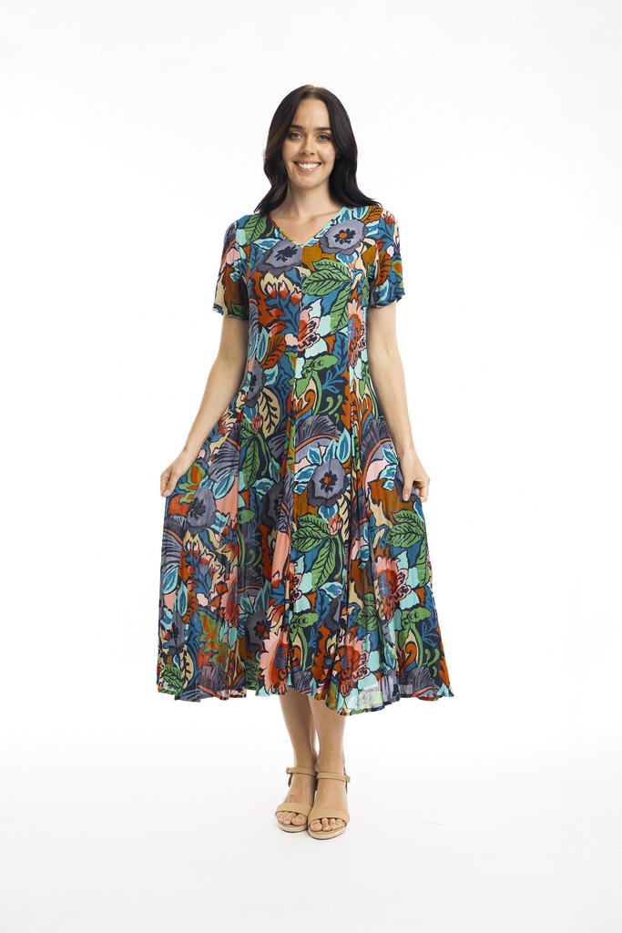 Cape Verde Dress Godet Short Sleeves 40017 Multi