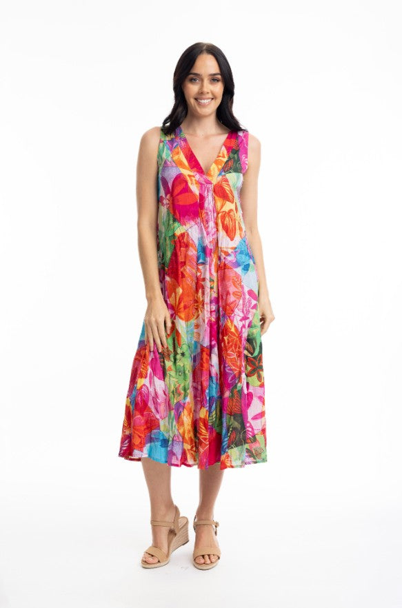 Jozani Dress V Neck Gathered 30061 Multi