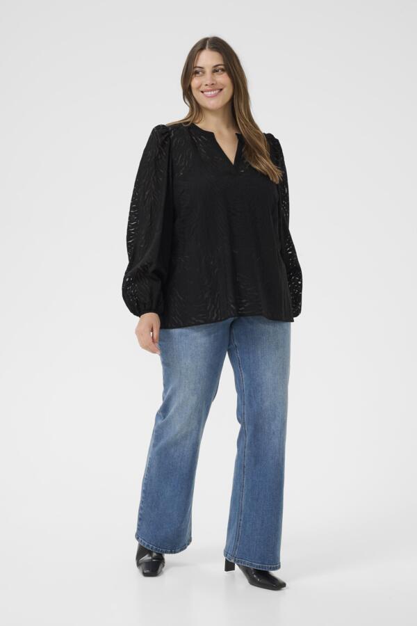 Kaffe Curve blouse met v-hals 10583682 KCvianna Zwart