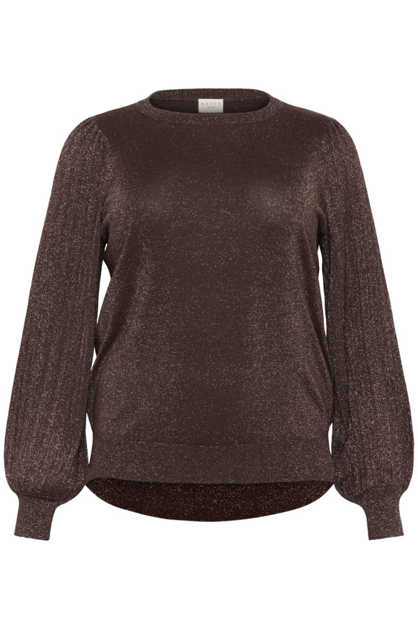 Kaffe Curve glanzende trui met pofmouwen 10583805 KCregitta Bruin