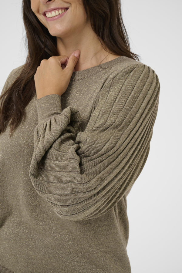 Kaffe Curve glanzende trui met pofmouwen 10583805 KCregitta Taupe