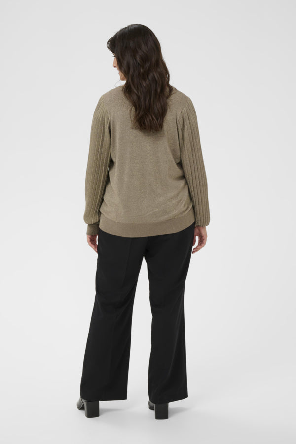 Kaffe Curve glanzende trui met pofmouwen 10583805 KCregitta Taupe