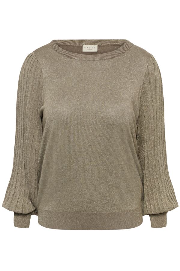 Kaffe Curve glanzende trui met pofmouwen 10583805 KCregitta Taupe