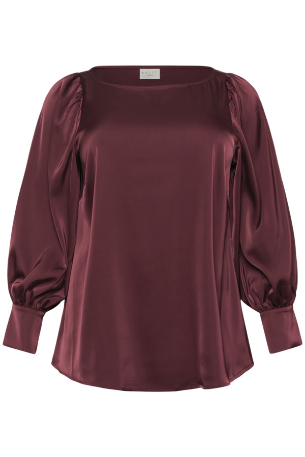 Kaffe Curve satijnlook blouse met lange mouw 10583659 KCmalorie Bordeaux