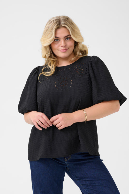 Kaffe Curve shirt met pofmouwen 10583450  KCmelana Zwart