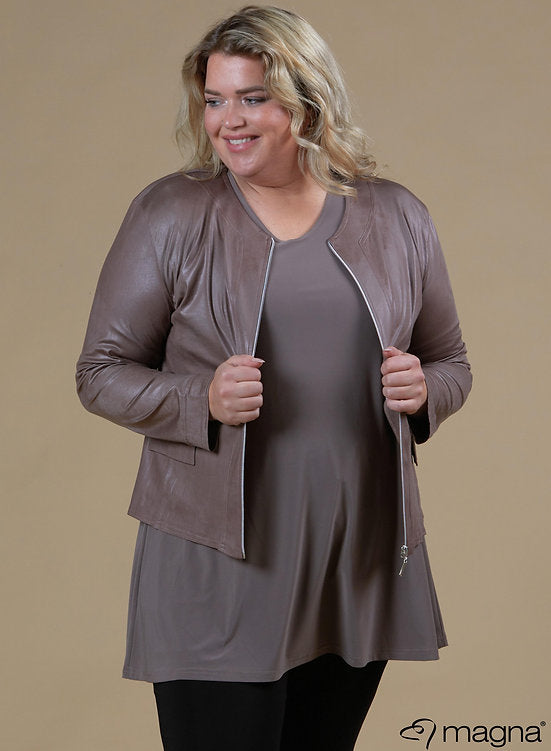 Leather Look Jacket K-0031 taupe