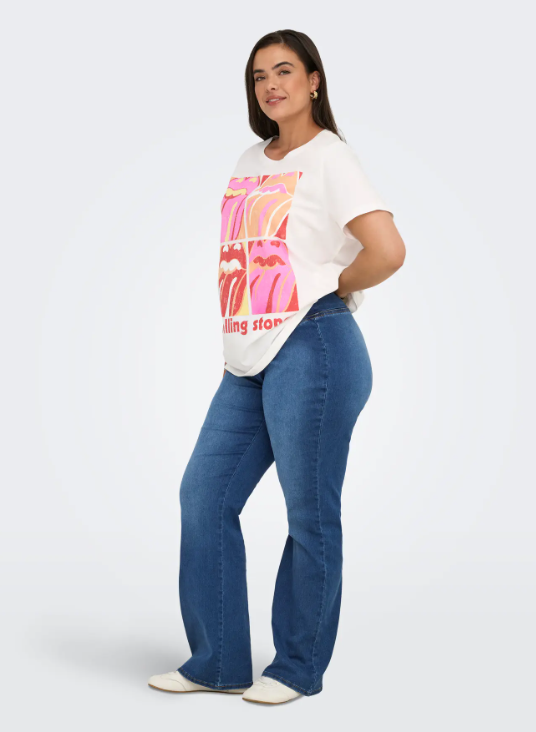 Only Carmakoma flared fit jeans met elastische tailleband 15355307 32" Carroyal med.blue denim