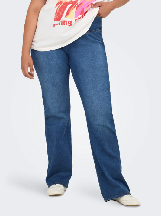 Only Carmakoma flared fit jeans met elastische tailleband 15355307 34" Carroyal med.blue denim