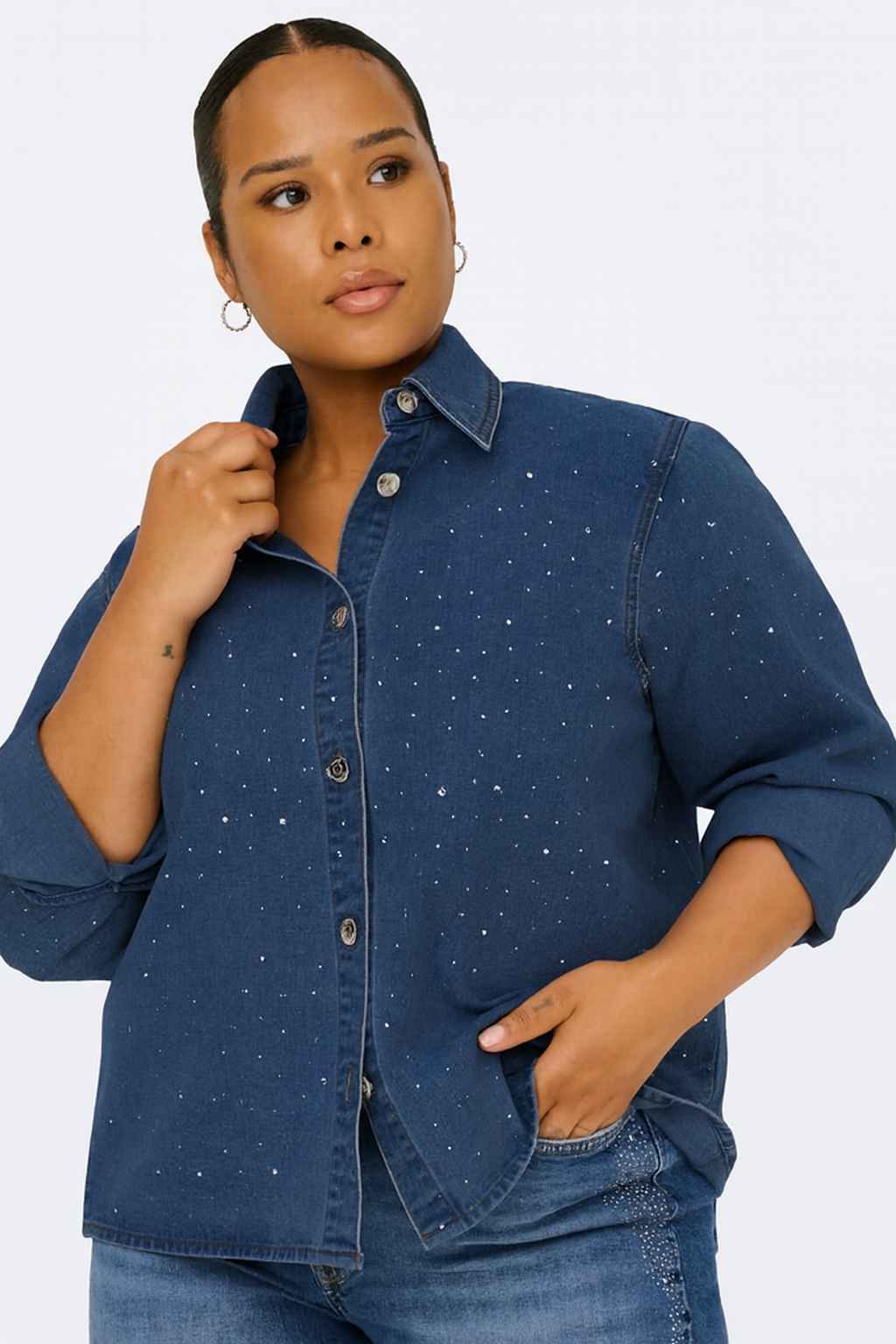 Only Carmakoma jeans blouse 15354928 CARMAGGIEMAY Blauw
