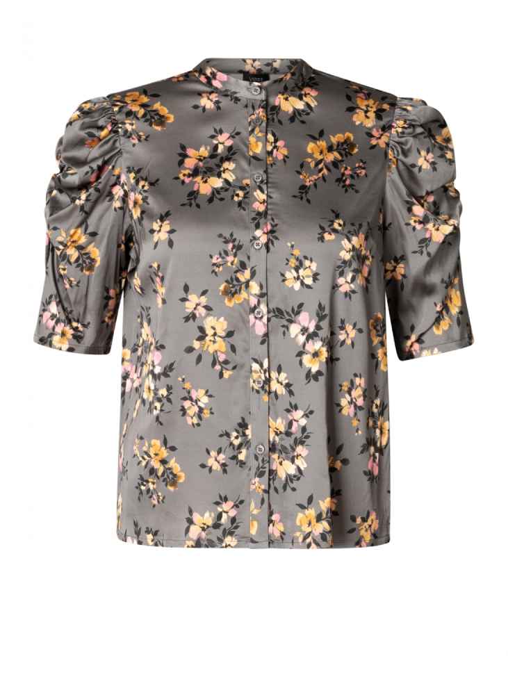 Yest Curve blouse met bloemenprint en pofmouw A005709 Filippa grijs
