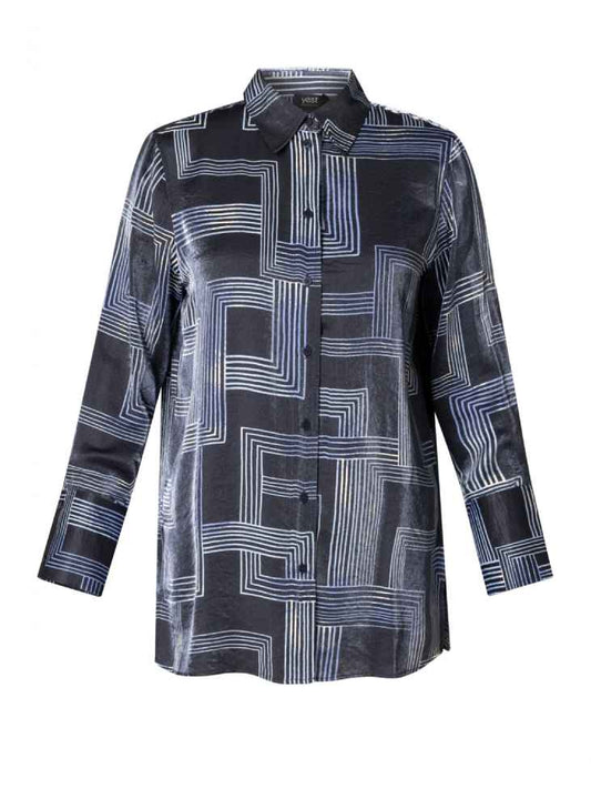 Yest Curve blouse met grafische print en lange mouwen A005713 Fiora navy