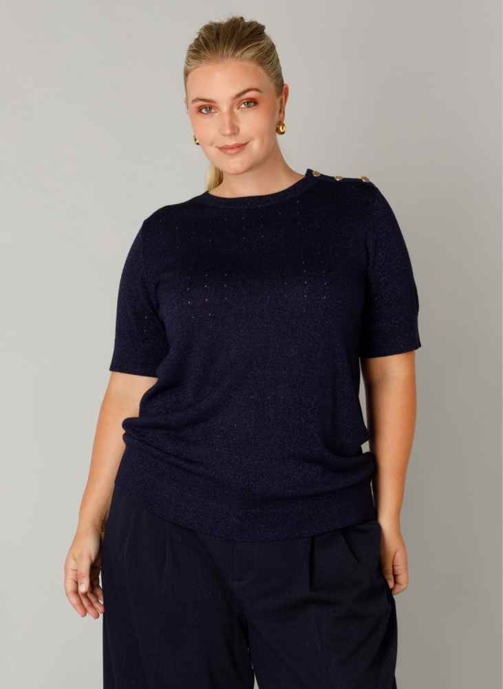 Yest Curve fijngebreide top met korte mouwen A005962 Floortje navy