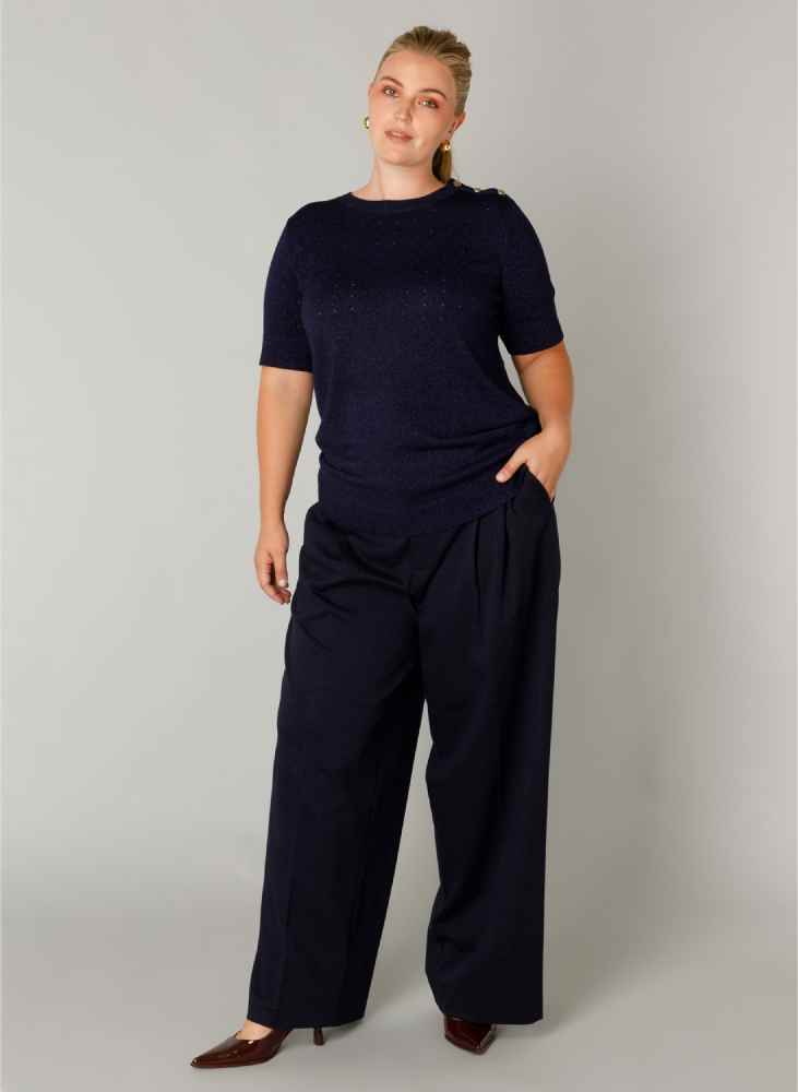 Yest Curve fijngebreide top met korte mouwen A005962 Floortje navy