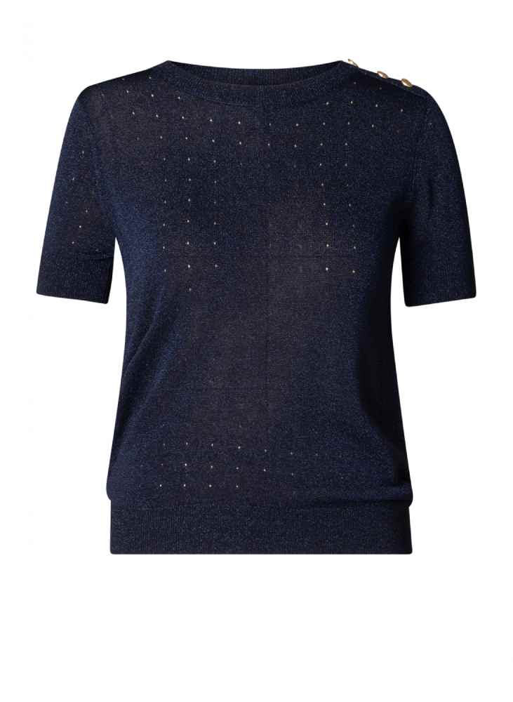 Yest Curve fijngebreide top met korte mouwen A005962 Floortje navy