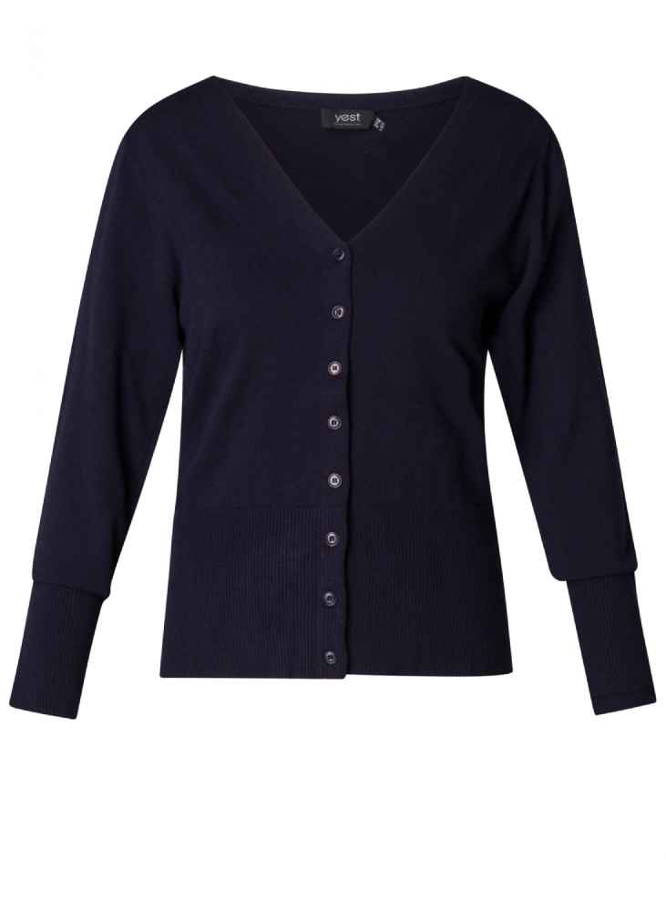 Yest Curve gebreid vest met knoopsluiting A005747 Frieda navy