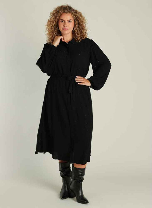 Yest Curve jurk met zilveren lijntjes in de stof A005804 Zwart