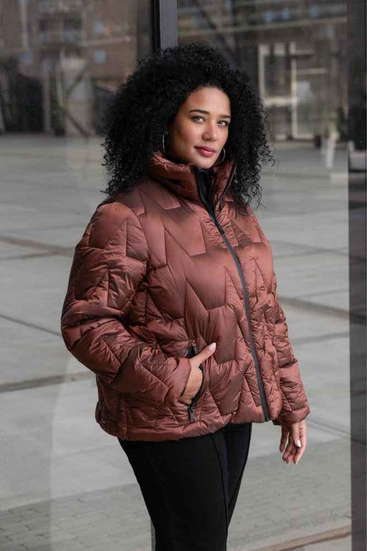 Yest Curve korte gewatteerde jas met hoge kraag A005696 Antonella  Roest