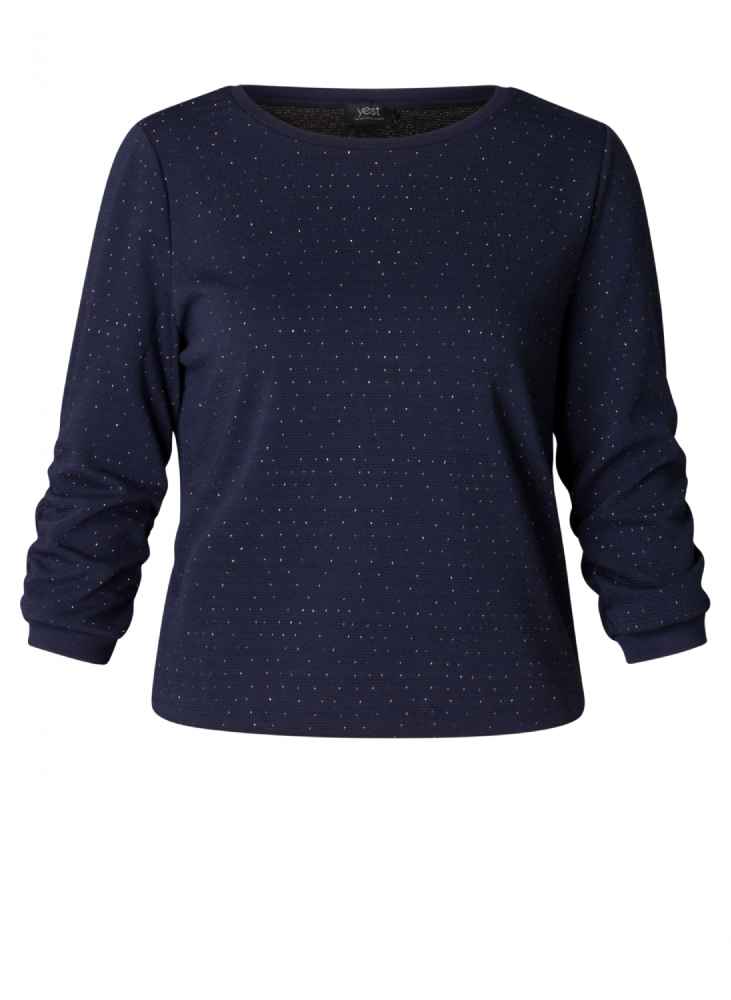 Yest Curve 3/4 mouwen top met glitterprint A005752 navy