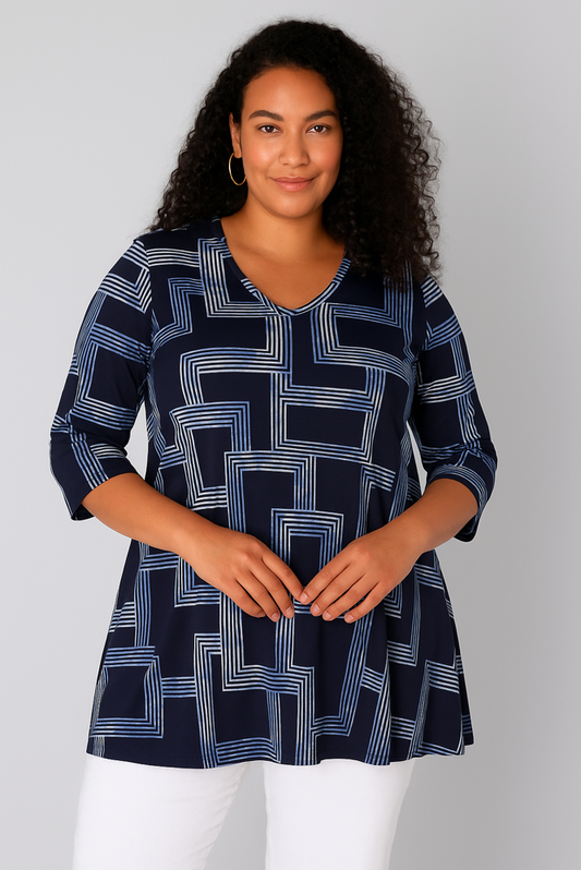 Yest Curve tuniek met V-hals en 3/4 mouw  A005976 Ankaria blue
