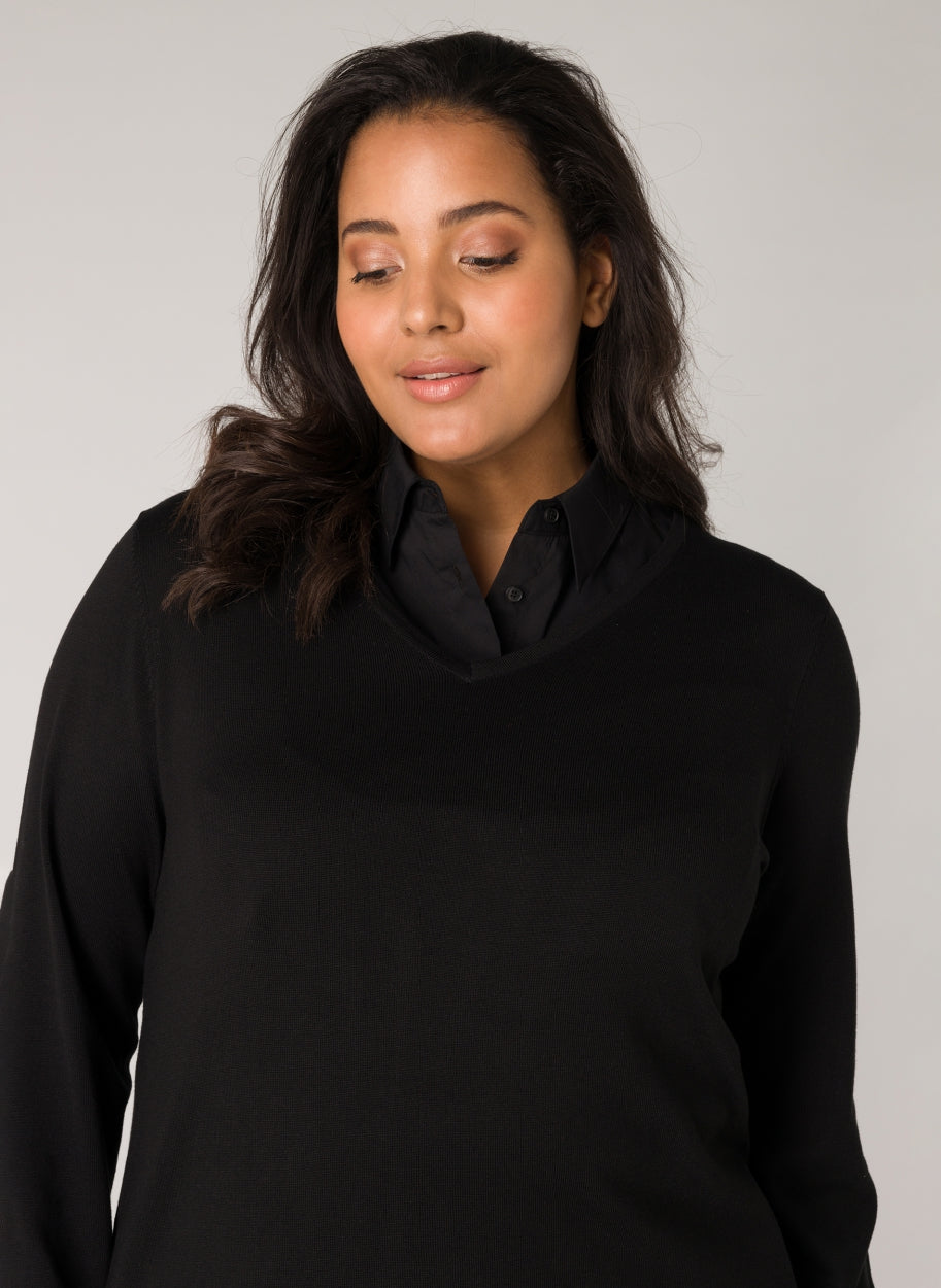 Base Level Curvy los kraagje Yolina zwart