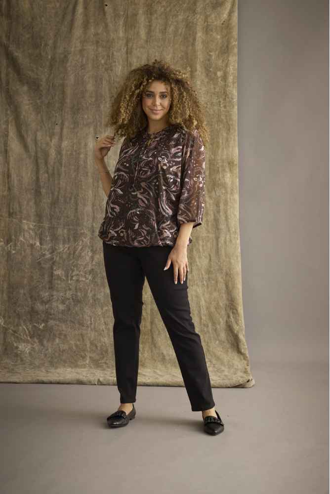 Zhenzi blouse met strikdetail 200920 olar bruin