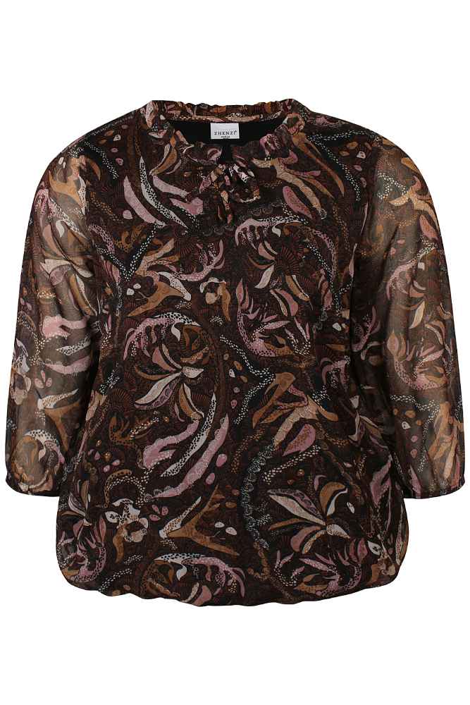 Zhenzi blouse met strikdetail 200920 olar bruin