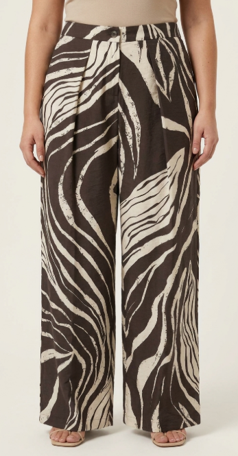 Vero Moda Curve wide leg broek zebraprint Chocolate Torte