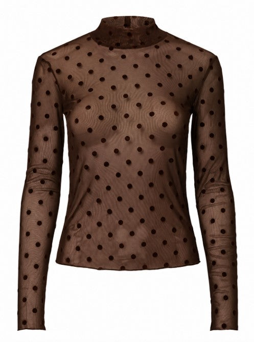 Pieces Curve PCJESHI LS HIGH NECK TOP JRS BC QX 17163400 302664002 Hot Fudge/Black Dots