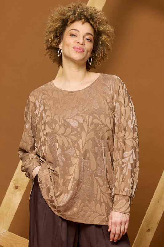 Zhenzi shirt lange mouwen met relief 201585 Beige