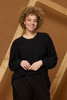 Zhenzi shirt met ribbels zwart