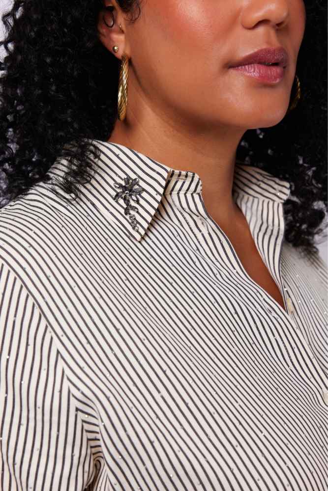 Exxcellent blouse met glitter 25WBE98 Off white