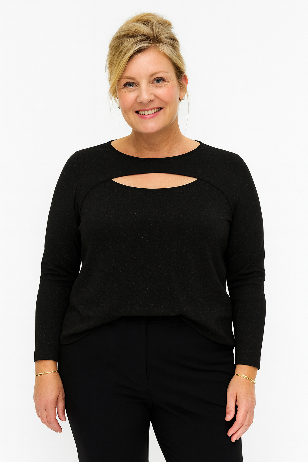 Kaffe Curve lange mouwen top met glans en keyhole detail 10583849 KCriana Zwart