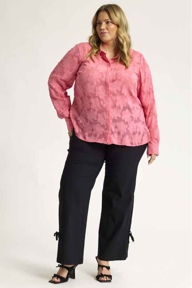 Anyday blouse Alyssa, roze met bloemenstructuur