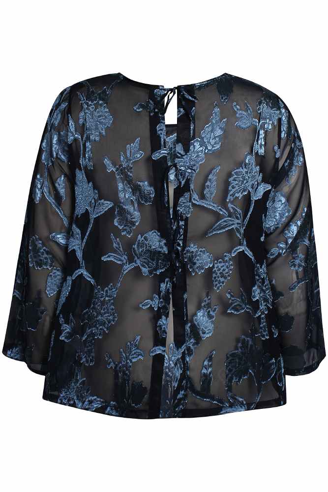 Anyday velvet blouse Leonie, blauw met bloemenmotief, detailfoto