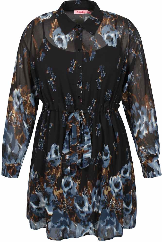 Anyday voile jurk Mabel, zwart met bloemenprint, detailfoto