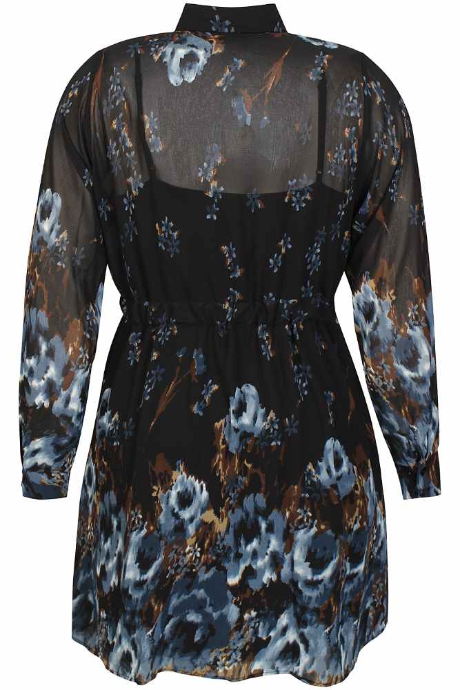 Anyday voile jurk Mabel, zwart met bloemenprint, detailfoto