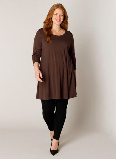 Base Level Curvy A-lijn shirt met driekwart mouw Aria 7000029 bruin