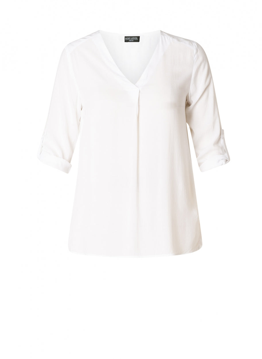 Base Level Curvy blouse met V-hals en driekwart mouw in wit