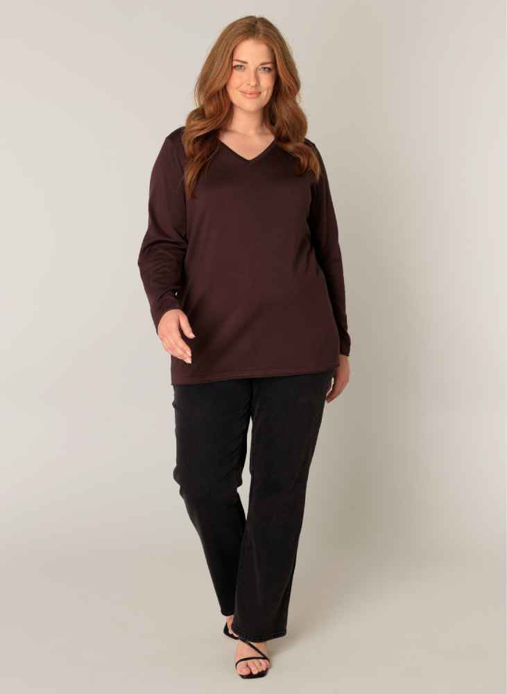Base Level Curvy fijngebreide trui met V-hals 7000024 Anine  bruin