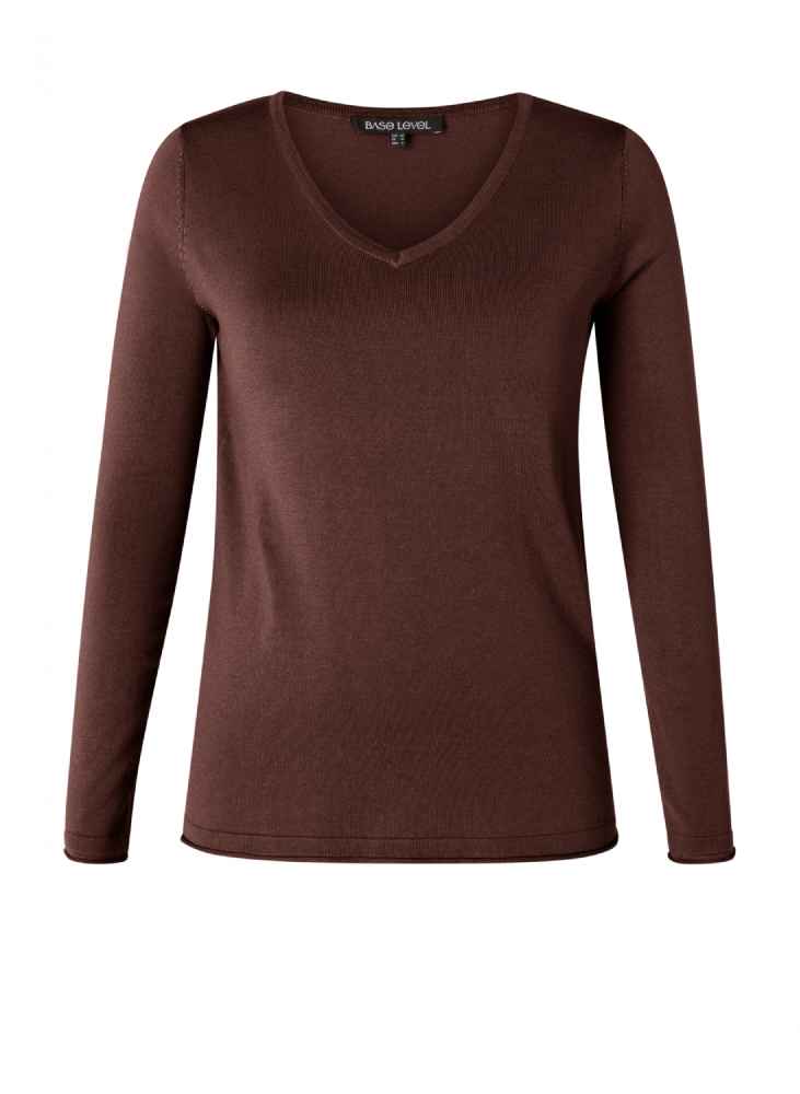 Base Level Curvy fijngebreide trui met V-hals 7000024 Anine  bruin