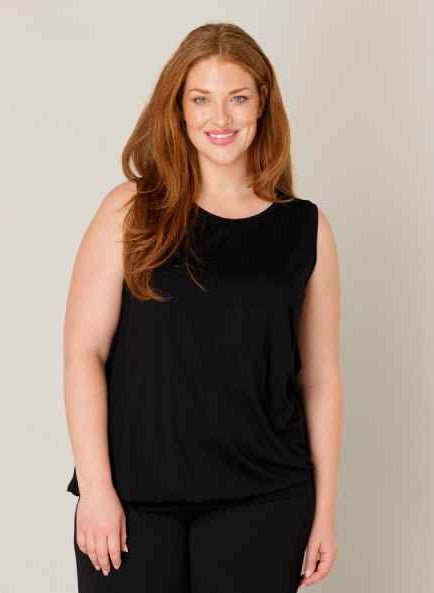 Base Level Curvy mouwloze top met blousonzoom in zwart