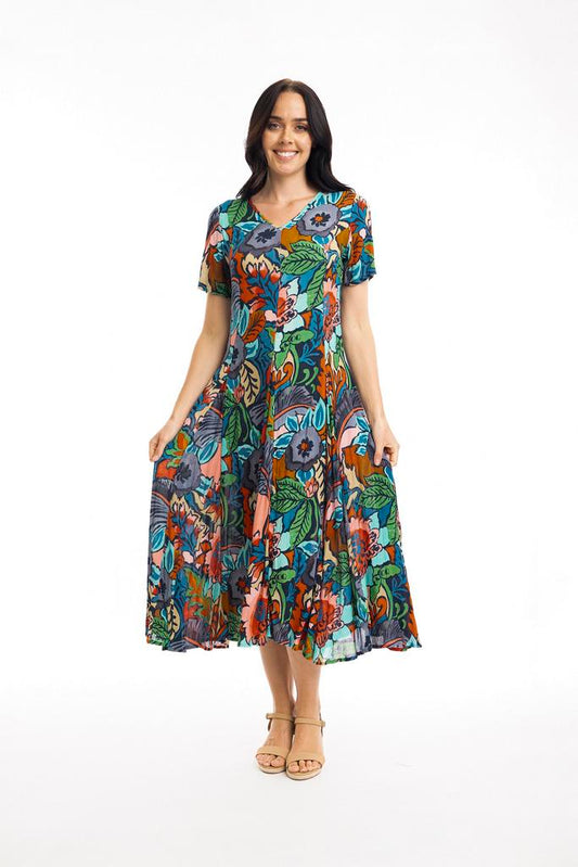 Cape Verde Dress Godet Short Sleeves 40017 Multi