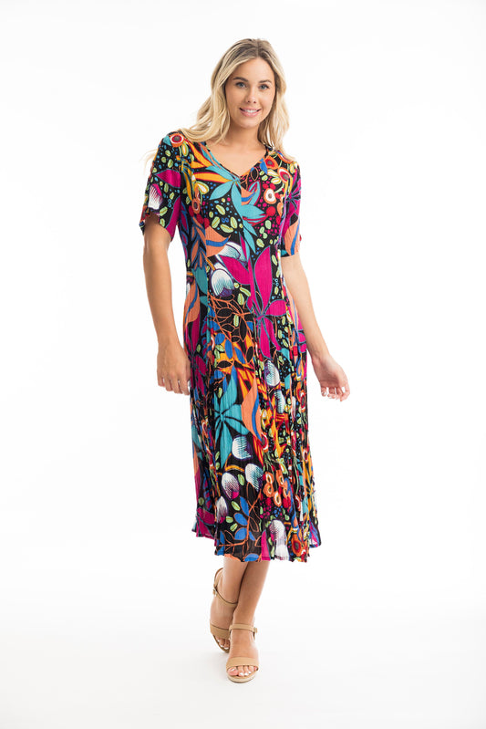 Copacabana Dress Godet Short Sleeve 61680 Multi