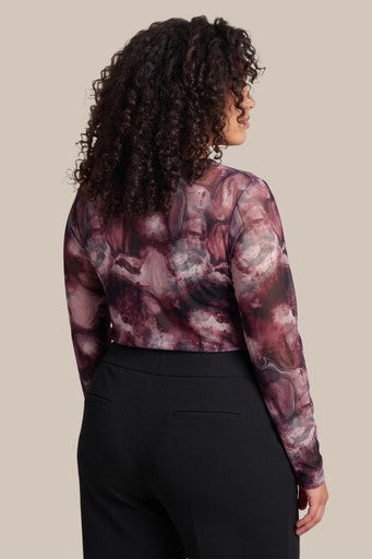 Exxcellent mesh top Oliva aubergine, detailfoto
