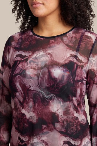 Exxcellent mesh top Oliva aubergine, detailfoto