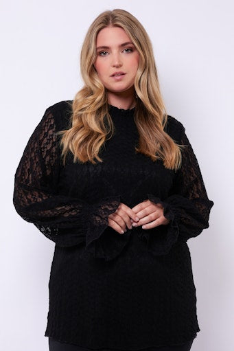 Exxcellent blouse met kanten mouwen 25WOE01 Cecilia Zwart